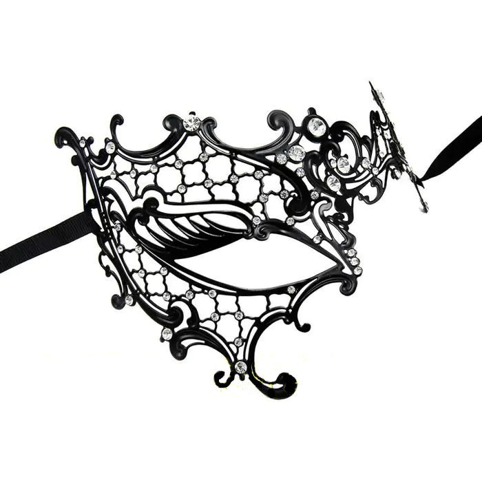 027B Black Right Eye Metal Mask with Rhinestones
