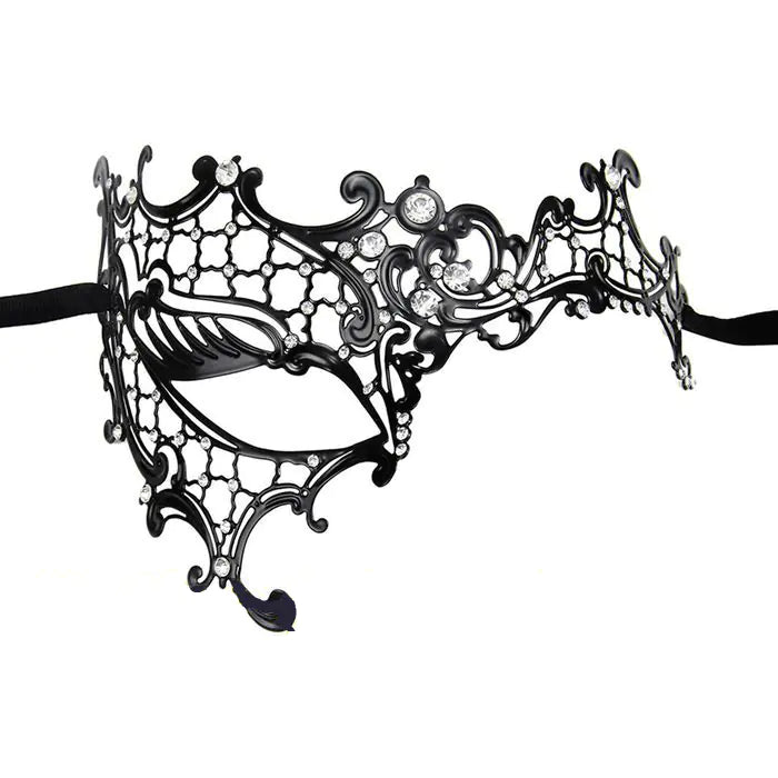 027B Black Right Eye Metal Mask with Rhinestones